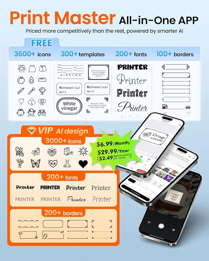 M100 Label Maker Machine with 3 Tapes, Portable Bluetooth Thermal Printer | 2 inch Label Printer Easy to Use Sticker Printer for Small Business, Home, School, Organization,, Office, Safety Label Makers