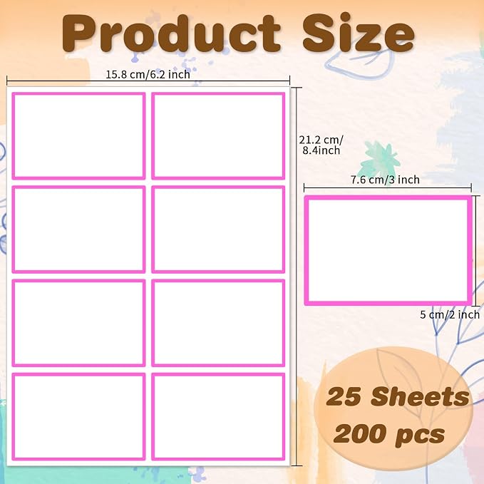 Starboling Pink Plain Name Tag Stickers, 200 Pcs 3"x2", Colorful Border, Office, School & Home