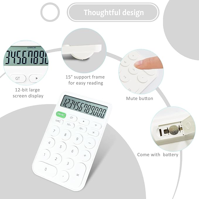 VEWINGL Standard Calculator, 12 Digit Large Display Desktop Calculator with Big Buttons for Office, School, Home & Business