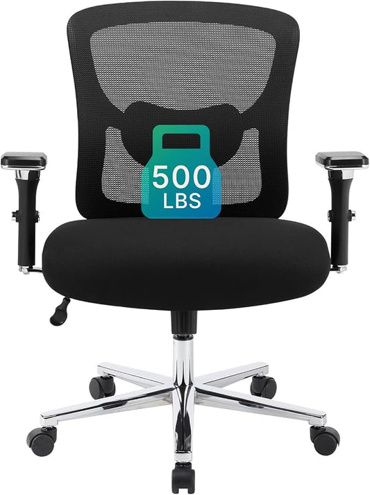 DUMOS Big and Tall Office Desk Chair, Ergonomic Mesh Computer Chair | Comfortable Lumbar Support, 4D Armrest, 500lbs Heavy Duty, Wide Seat, 360° Swivel Rolling Wheels, Adult, Ink