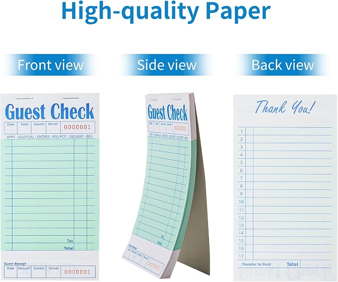 ZPARIK 6 Pack Guest Checks Books, Server Note Pads, Green | 6 Pack Guest Checks with 50 Sheets Per Book, Waiter Checkbook, Waitress Notepad for Restaurants, Perfect for Servers