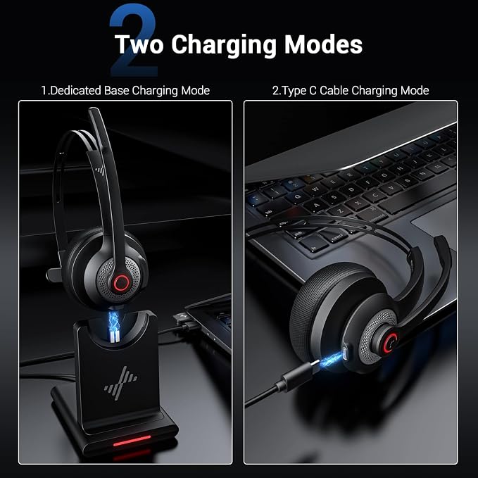 Bluetooth Wireless Headset with Mic for Work, Bluetooth 5.2, Advanced Noise Reduction Microphone, Clear Calls - Comfortable On-Ear Headphones, Applicable to PC, Laptop, Phone, Android, Zoom, Office