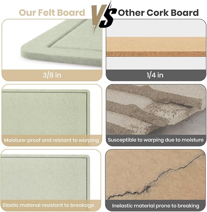 Bulletin Board 24" x 18" Felt Cork Board - Decorative Pin Board, Sage Green | Cork Board Alternative for Wall, Foldable Self-Adhesive Vision Board Prayer Board with Pushpins for Home Office Classroom