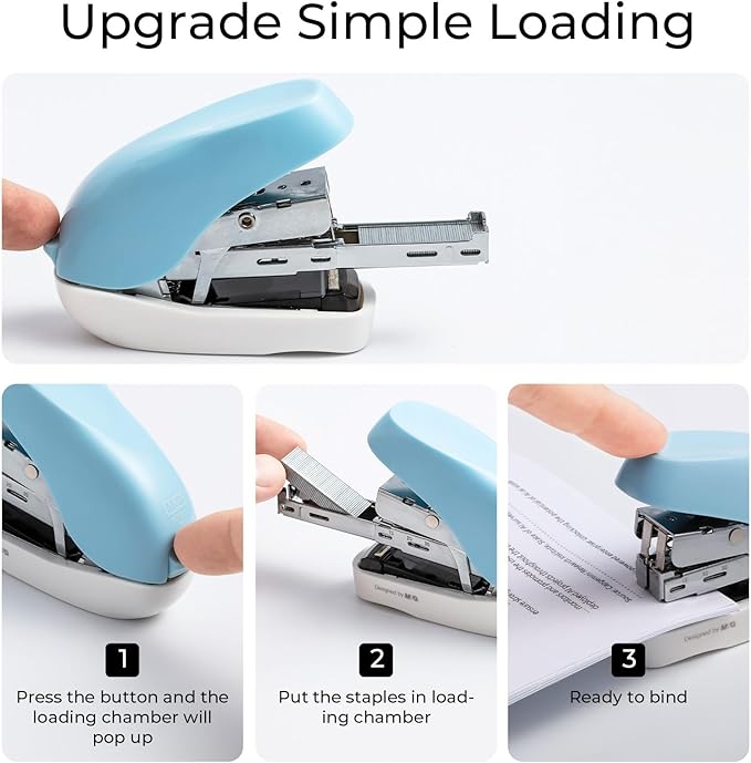 M&G Mini Stapler with Staples, Small Blue Effortless Stapler Set, 20 Sheet Capacity, One Finger, 1000 Standard Staples, Office staplers for Desk, Easy to Load