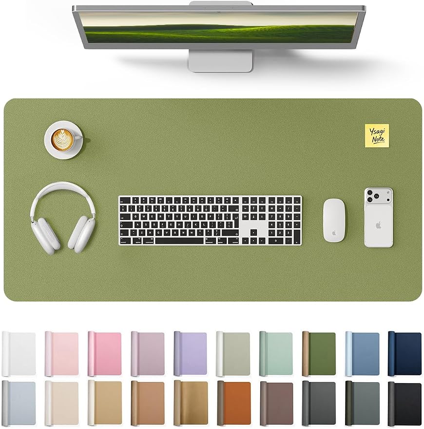 YSAGi Leather Desk Protector, Office Mat, Large Mouse Pad, Non-Slip PU Leather Blotter, Laptop Desk, Waterproof Writing Pad for Office and Home (Green, 31.5" x 15.8")