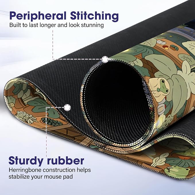 Large Extended Mouse Pad with Stitched Edges 35.4"x15.7" - Waterproof Desk Mat, Non-Slip Rubber Base for All-Desk Coverage, Perfect for Gaming Office Home, Frog02