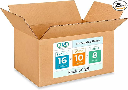 Medium Moving & Shipping Boxes 16"L x 10"W x 8"H (25-Pack) - Extra Strength 200 lb vs Regular - USA-Made Corrugated Medium Moving Boxes - Cardboard Box - Box for Shipping by IDL Packaging