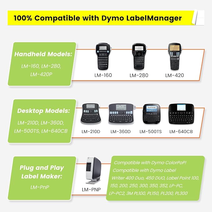 6-Pack Replace for DYMO Label Maker Refills D1 1/2 Inch x 23Ft Yellow 45018 | Strong Adhesion Compatible with Dymo D1 Label Tape Cartridges for LabelManager160 210D 280 360D 420P 500TS 640CB PnP ColorPop