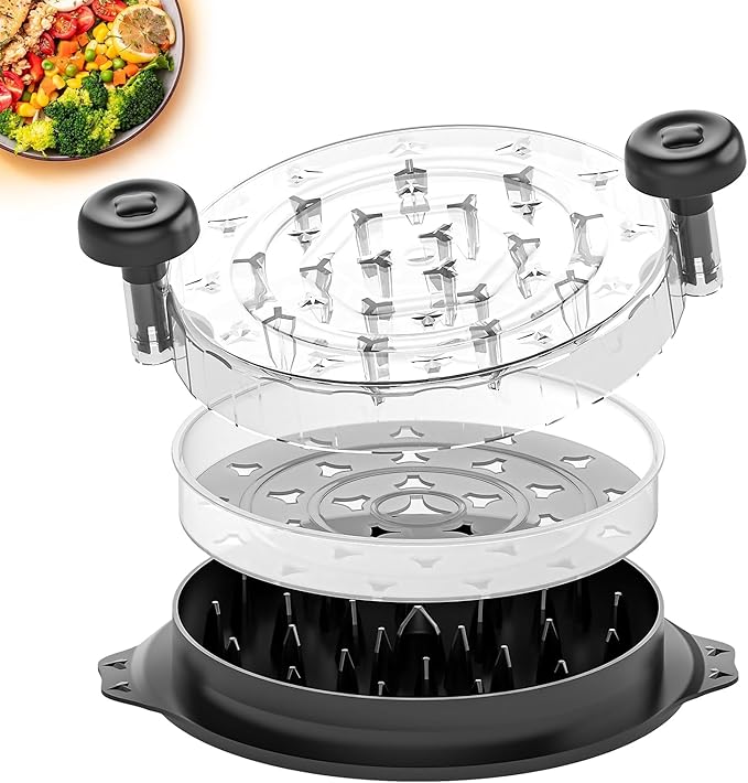 10'' Pro Visible Chichen Shredder Tool Twist Large, BPA Free Handheld Meat Shredder with Removable Middle Tray, Anti-Slip Silicone Strip Shredder for Chicken Beef Breast Pork (Black)