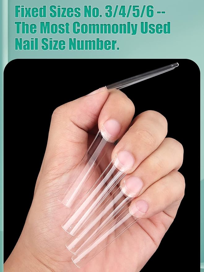 LIONVISON 3XL Square Nail Tips: Individual Size 3 4 5 6 Nail Tips | 200PCS No C Curve XXXL Extra Long - Half Cover Straight Tapered Square Nails Tip 4 Mostly Used Sizes for Home DIY