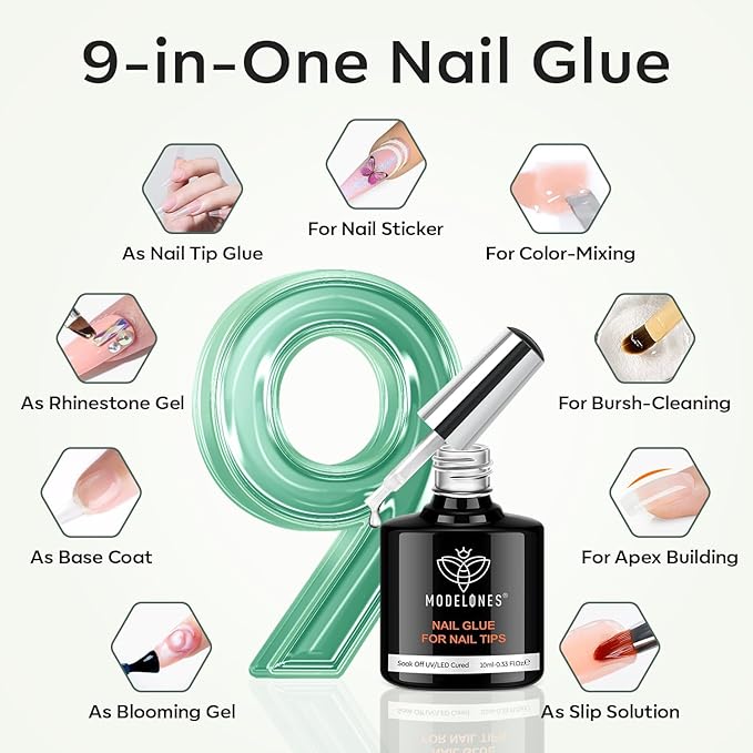 modelonesn X Nail Gel Kit Kit Medium Coffin, 9-in-One Nail Glue with Portable U V Lamp 216Pcs 12Sizes Pre-Etched Press ons Fake Acrylic Extension Kit DIY Salon Gift for Women