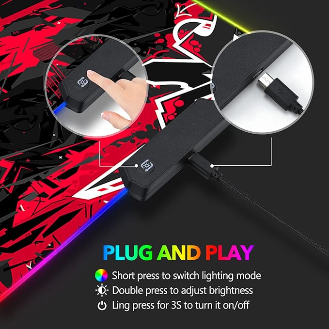 AIMSA Large RGB Gaming Mouse Pad, Keyboard Mousepad Led Extended 35.4 x 15.8 inch Non-Slip Rubber Base with 14 Lighting Modes, Big Desk Mat Waterproof, Red Black