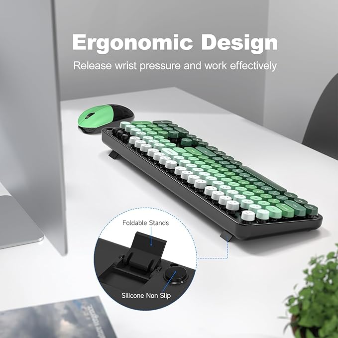 MOFII Wireless Keyboard and Mouse Combo, Retro Full Size Typewriter Keyboard with Number Pad and Sport Car Mouse for PC Computer Desktop Laptop Windows (Black Green)