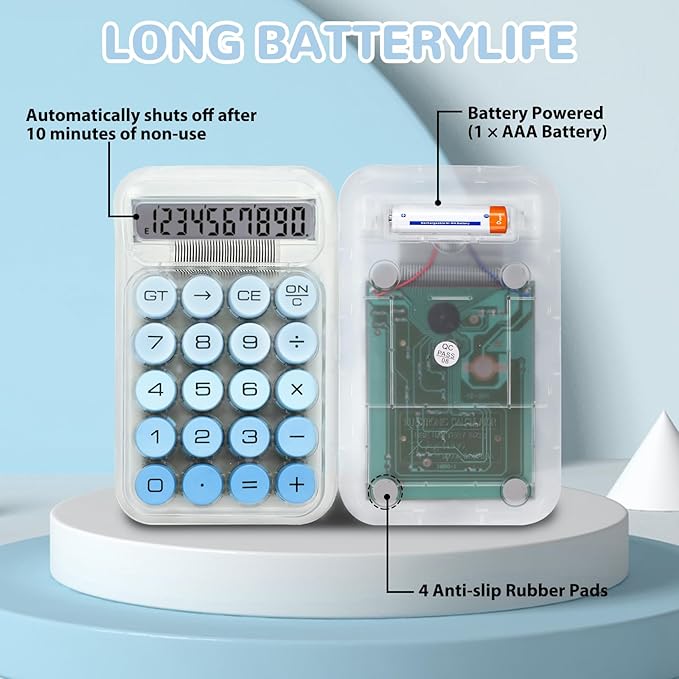 Cute Calculator, Mechanical Switch Calculator, Calculators Desktop 10 Digits, Desk Calculators with Big Buttons and LCD Display, Battery Power, Ideal for School Home Office Basic(Blue)