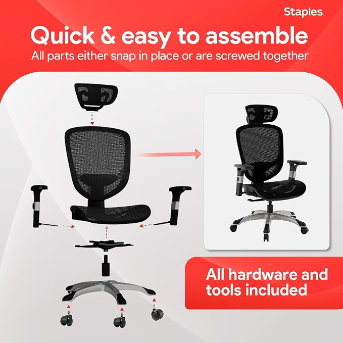 Staples Hyken Ergonomic Mesh Task Chair, Lumbar Support, Swivel, Black | Designed for everyday desk work in home or professional office settings.