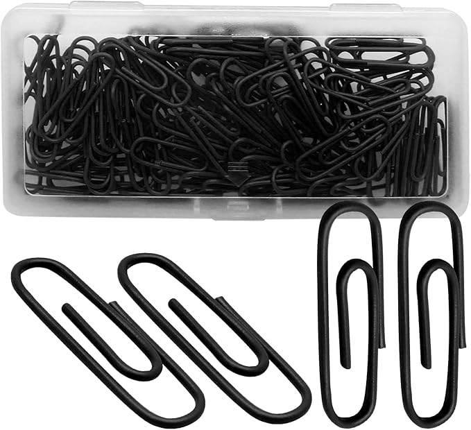 Luomorgo 120 Pcs Black Paper Clips - 1.1 Inch (28mm) Vinyl Coated Metal Paperclips for Office, School, Home, Bookmark & Document Organizer