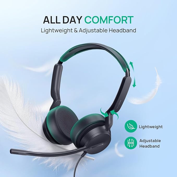 Yealink UH42 SE Wired Headset with Mic, USB-A/C & 3.5MM Single Computer Headsets with Noise Cancelling Microphone for PC, Laptop, Phone, 7ft Cable in-Line Control Headphones Work with Teams, Zoom, UC