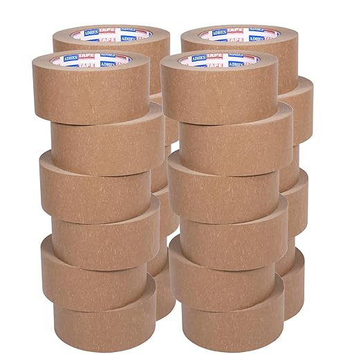 ADHES Biodegradable Kraft Paper Tape Eco Friendly Packing Tape Writable Non-Coated Surface for Masking, Sealing, and Packaging Use,2inch x 55 Yards,24Rolls
