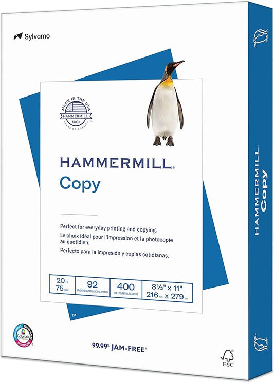 Hammermill Printer Paper, 20 lb Copy Paper, 8.5 x 11-1 Small Pack (400 Sheets) - 92 Bright, Made in the USA