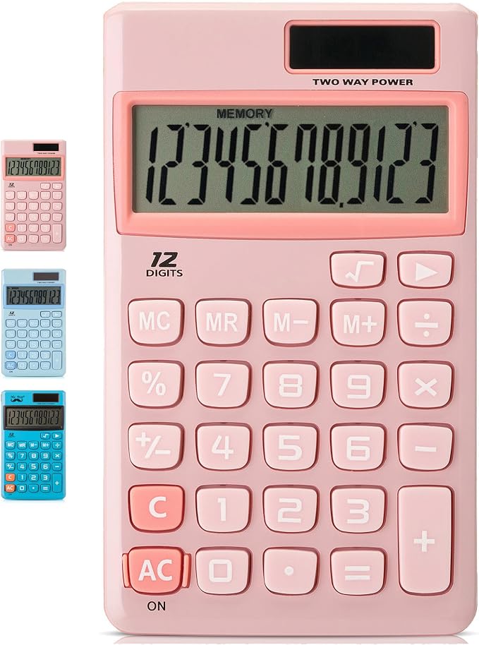 Mr. Pen - Standard Function Solar Calculator, 12 Digits, Light Pink | Pocket Size