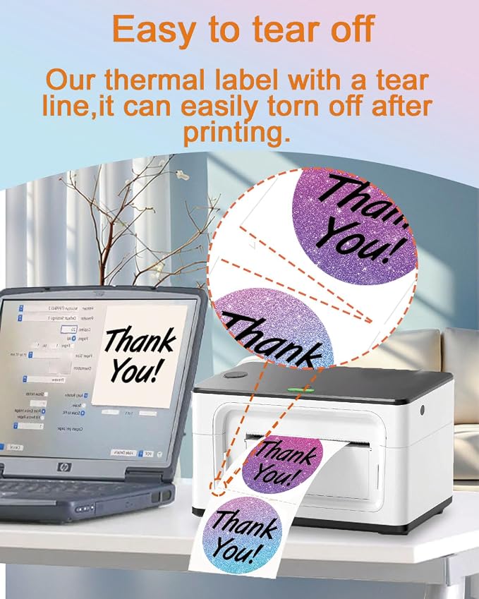 3 x 3 Round Thermal Labels, 3 inch Round Thermal Stickers Label for Business and Home, Circle Thermal Printer Labels for DIY Logo Design, Thanks Card, 500 PCS, 1 Roll, Starry Purple