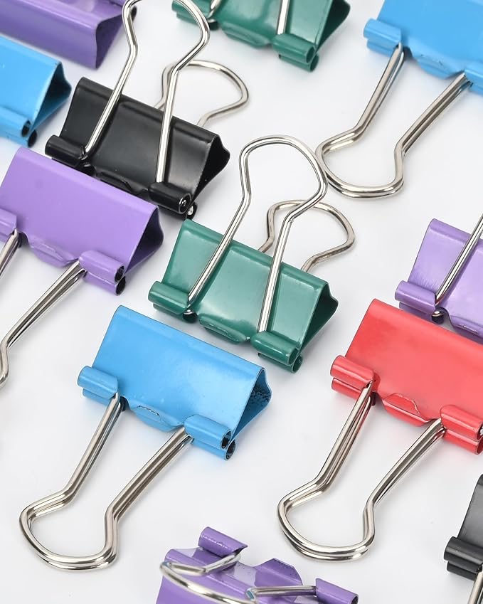 Binder Clips, 50 Pack, 0.75 in Small Paper Clips for Office, (Mixed Color)