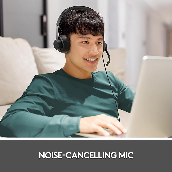 Logitech Zone Wired Noise Cancelling Headset, Certified for Microsoft Teams with Advanced Noise-canceling mic Technology for Open Office environments, USB-C with USB-A Adapter, Graphite