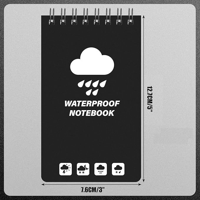 4 Pack Weatherproof Pocket Notebook, 5" x 3" Top-Spiral Weatherproof All Weather Notepad for Office School Police Outdoor Recording Steno Note Pads