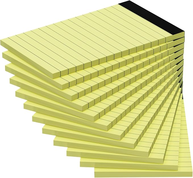 12 Pack Notepads 3x5, Perforated Yellow Lined Paper Memo Pads, 30 Sheets | Small Thick Paper, Ink Bleed Resistant, Smooth Writing Durable Cardboard Back, Easy Tear-Off,Perforated Pages, Compact Size
