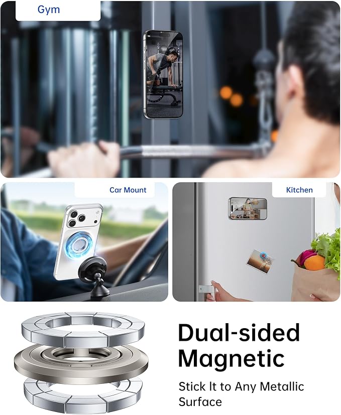 SYNCWIRE Magnetic Phone Ring Holder, for MagSafe Phone Grip Stand Kickstand | 360° Rotation, Double-Sided Magnet, Cell Phone Grip Finger Holder, for iPhone 17 16 15 14 13 12 Pro Max, MagSafe Accessories