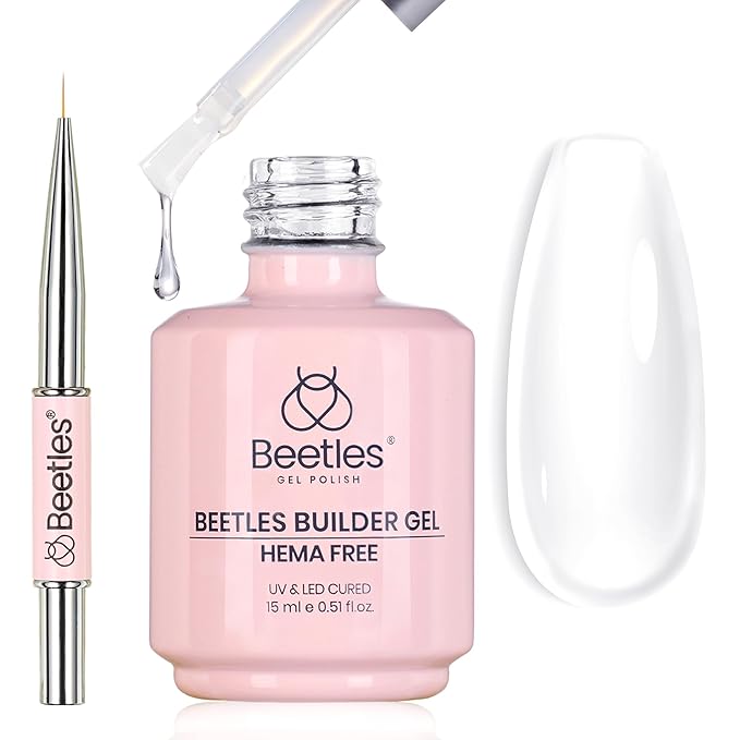 Beetles Builder Gel for Nails HEMA-Free with Nail Art Brush-7 in 1 Clear Building Gel,for Strengthening Thickening Extension Sensitive Nails,Beginner DIY UV Nail Salon at Home,Sheer Breeze
