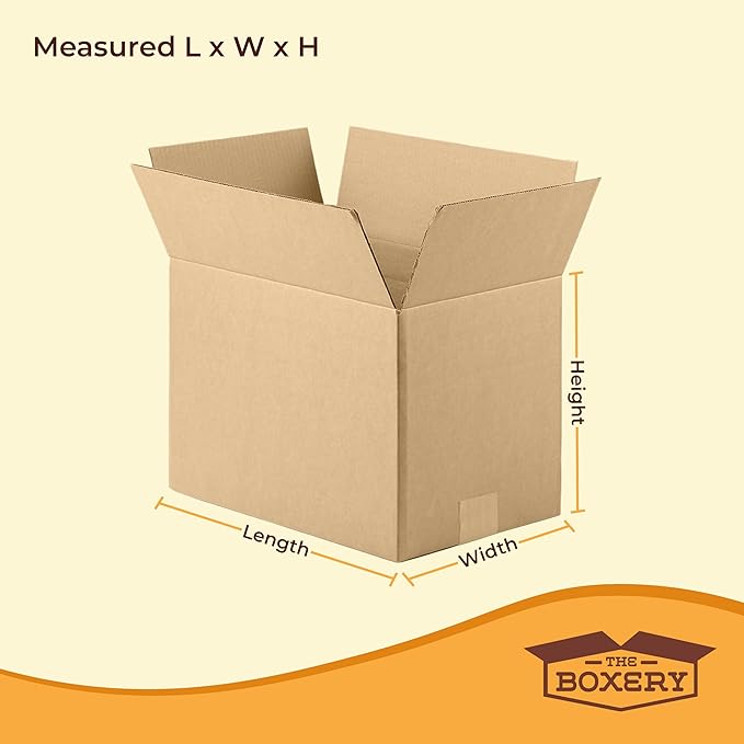 The Boxery 13"x13"x6" Corrugated Cardboard Boxes 25-Pack | Durable ECT 32 Corrugated Shipping Boxes for Mailing, Packing, Moving, and Storage — Recyclable and Made in the USA