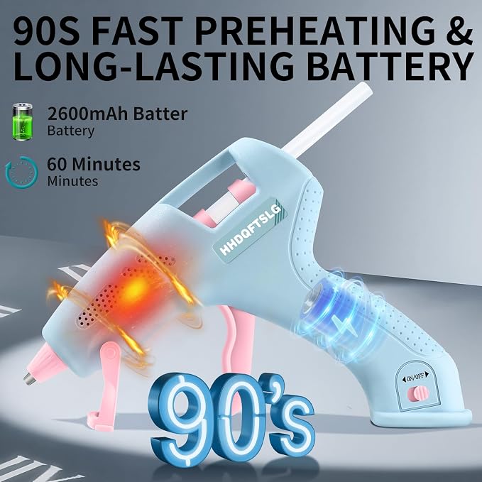 Cordless Hot Glue Gun Kit with 30 Sticks, Fast Heating 2.6Ah Rechargeable | 20W Anti-Drip Glue Gun and Sticks Set (0.27"×6") USB-C Rechargeable Mini Glue Gun Ideal for School Crafts DIY Making Repairs