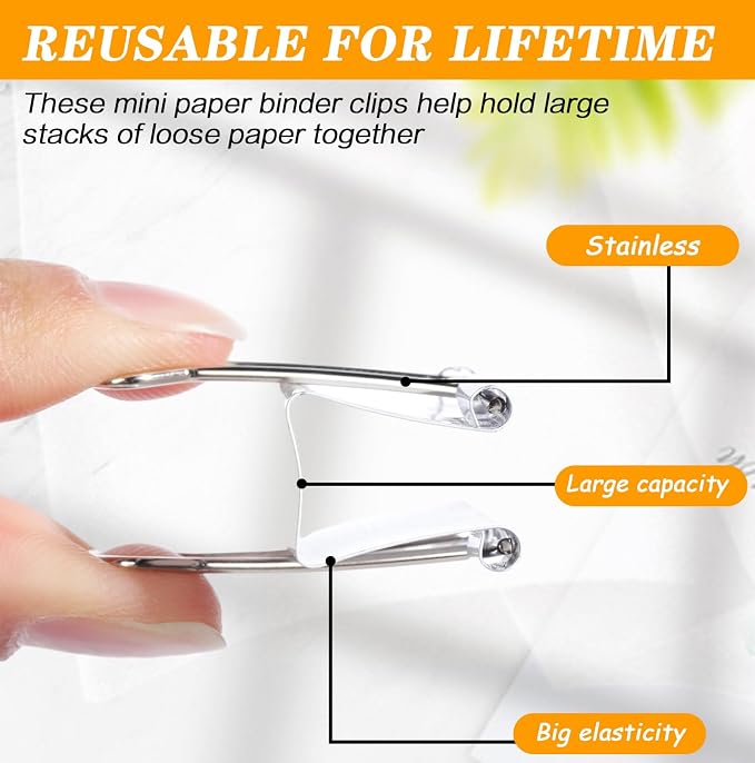 Jetec 300 Pack 1.25in/32mm White Metal Binder Clips Bulk Medium Reusable Fold Back Binder Clips Paper Clamps Spring Steel Sturdy for Home Office School Supplies