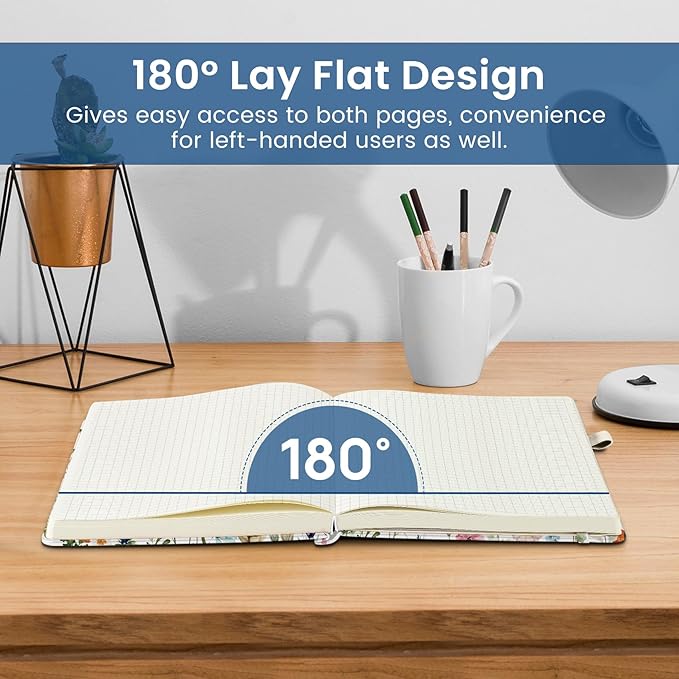 Taja Graph Journal Notebook for Women & Men, Hardcover Leather Journal for Writing, A5 Graph Paper Notebook for Planning & Tracking, Perfect for Office School Home Supplies, Watercolor Petal