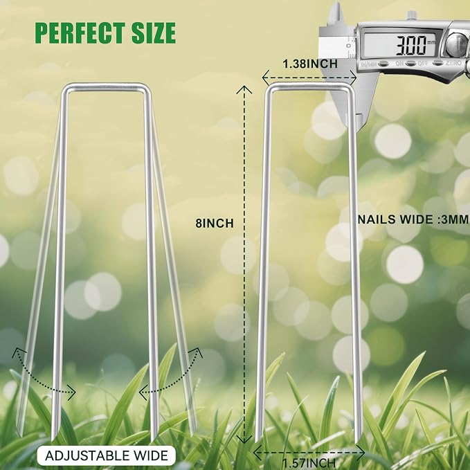 Landscape Staples Galvanized Garden Stakes,8 inch 100 Pack 11 Gauge Heavy Duty Garden Pins for Fences, Lawns, Weed Barriers and Landscape Fabrics, Irrigation Hose,Yard Lawn, Landscape Fabric. | 10 Gauge Heavy Duty Garden Pins for Fences, Lawns, Weed Ba...