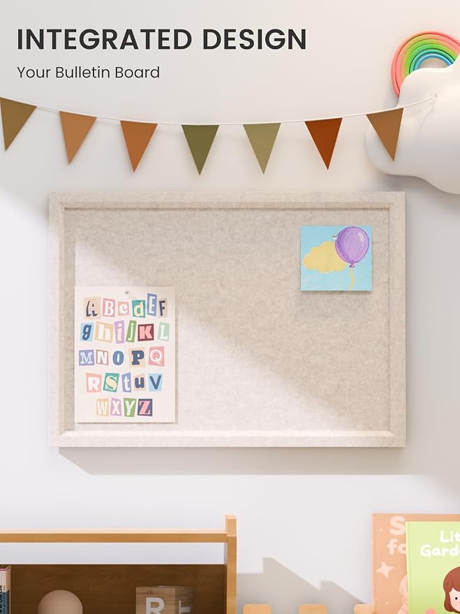 Fluxynara 15.7" x 11.8" Felt Frame Bulletin Board, Oatmeal | Cork Board Alternative with 12 Removable Adhesive Tabs, Foldable Pin Board for Wall, Home, Office, Classroom & Dorm