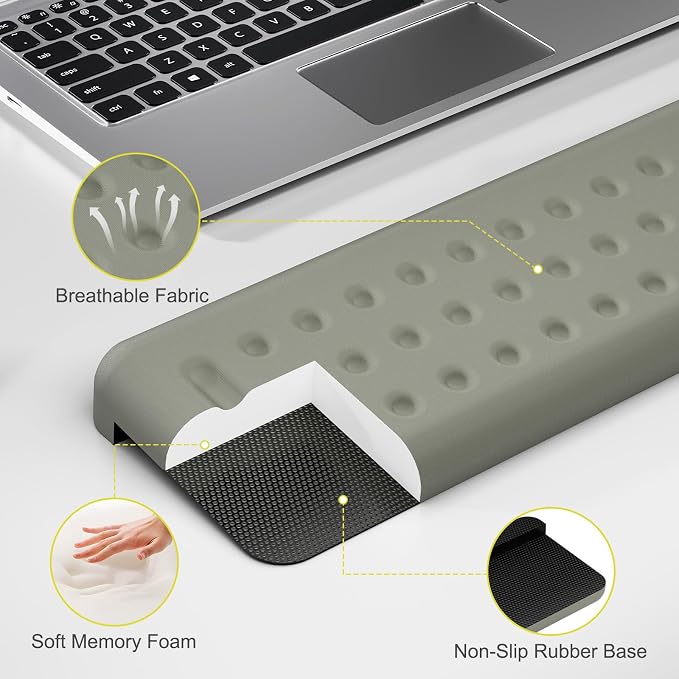 Leolee L-Shaped Desk Long Wrist Rest Elbow 60CM, Grey Arm Rest for Desk | Memory Foam, Non-Slip Base, Ergonomic Desk Edge Cushion, Wrist Support for Computer Keyboard, Typing, Office, Home