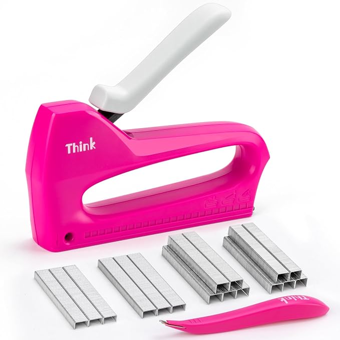 THINKLEARN Light Duty Staple Gun for Wood - Pink 4-in-1 Upholstery Staple Gun with 1600pcs JT21 Staples and Staple Remover, Fabric Staple Gun for Upholstering, Crafts, DIY, Decoration