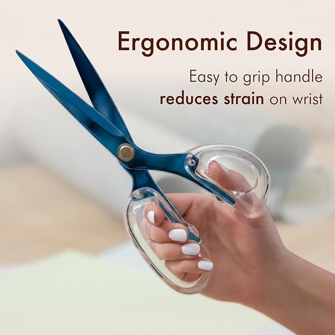 9” Stainless Steel Acrylic Scissors, Sapphire | Aesthetic and sharp all purpose scissors, Perfect for sewing, arts, and crafts, Stationery tools for office, and school