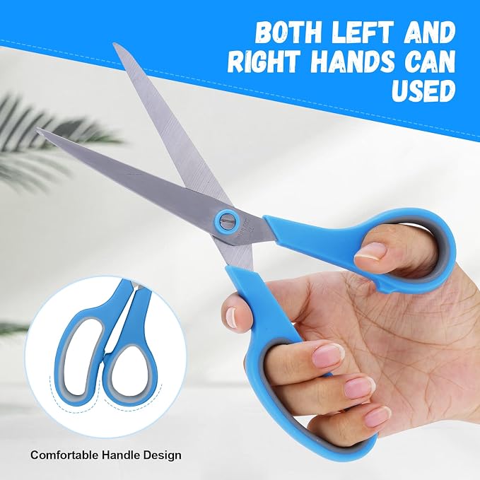 8.5’’ Multipurpose Scissors Bulk Set of 3 Pack for Office School Supplies | Heavy Duty, Upgraded 2.5MM Thickness, Sharp Shear for Home Sewing Fabric Craft Supplies, Soft Comfort-Grip Right/Left Hand