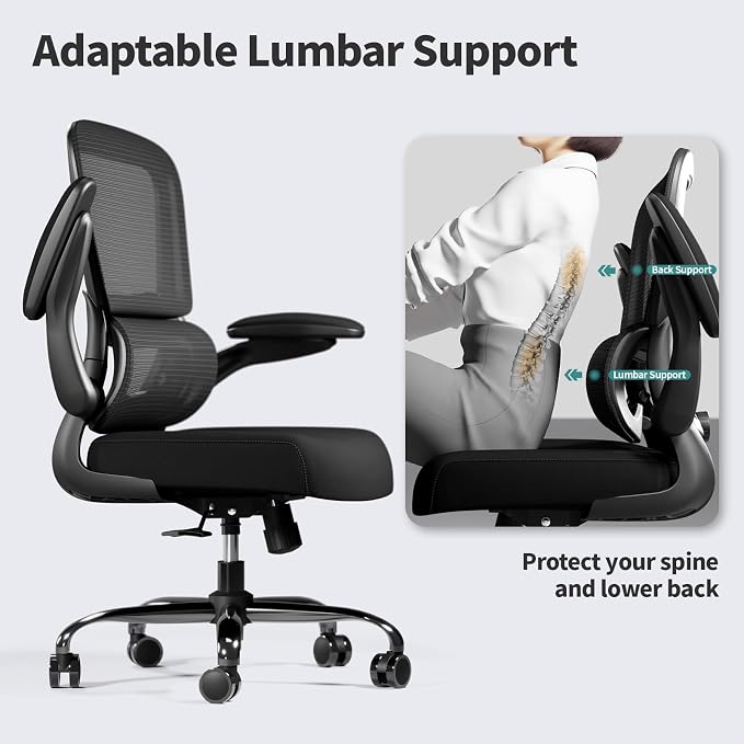TRALT Office Chair - Ergonomic Desk Chair with Adjustable Lumbar Support, Mesh Computer Chair, Executive Chairs for Home Office Comfortable Lumbar Support Black Pack of 2