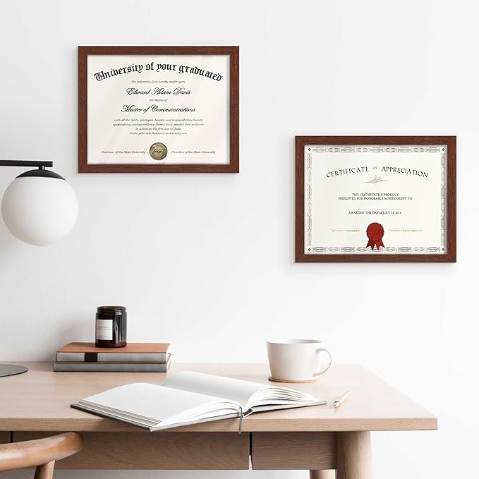 upsimples Certificate Frame with Clear Plexiglass, 8.5 by 11 Picture Diploma Document Degree Frames for Wall and Tabletop, Mahogany,1 Pack