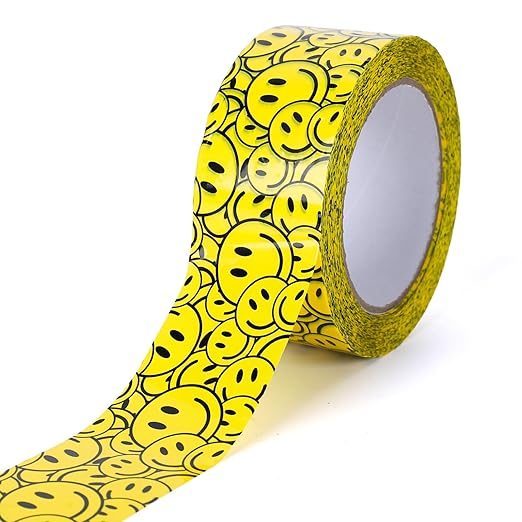 Waline 109Yard Smile Face Packing Tape - Cute Smile Face Pattern Waterproof Shipping Tape - Sticky Decorative Gift Wrapping Tape for Small Business DIY Crafts Box