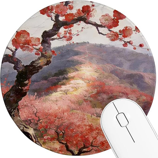 Round Mouse pad, high-end Texture, Sewn Edge Design, Anti-Slip Rubber Base. 8.6 x 8.6 inches (Red Plum)
