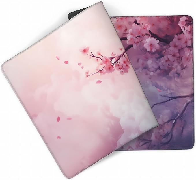Cute Floral Aesthetic Cherry Gaming Mouse Pad, Pink Dreamy Desk Mat with Anti-Slip Base & Stitched Edges, Office & Home Desk Decor for Women, 35.4" x 15.7" in Computer Desktop Mat