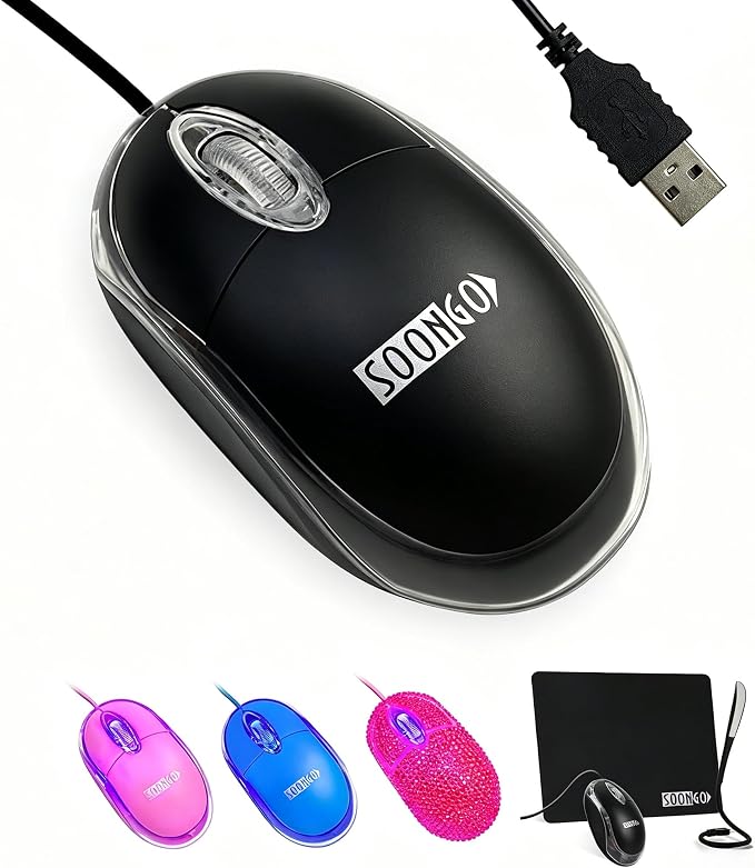 SOON GO Wired Mouse-USB Wired Mouse,Ergonomic Optical Design,1.5M USB Cable, Plug & Play for PC/Laptop/Desktop (Black)