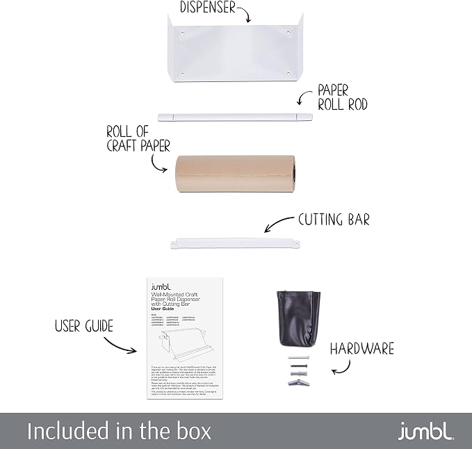 Jumbl 12” Wall Mounted Kraft Paper Dispenser | Hanging Paper Roll with Cutter for Kitchen, DIY Room, Office, Business, & More | Great for to-Do Lists, Menus, Grocery Lists, & Art Projects