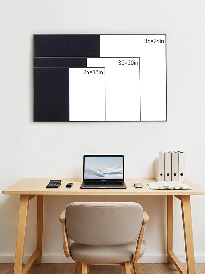 Cork Board White Board Combo | 24"X18" Linen Bulletin Board Whiteboard for Wall, Magnetic Dry Erase Corkboard for Home, Office, School, Black
