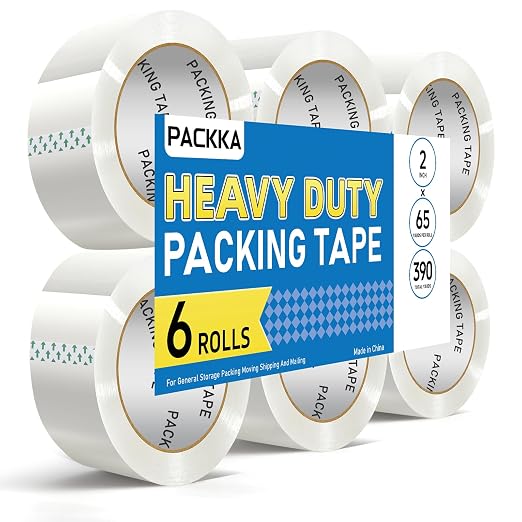 Clear Packing Tape, Heavy Duty Packaging Tape Refills | 6 Rolls, 2 inch x 65 Yards, Shipping Tape Box Tape Mailing Tapes for Packaging Moving Sealing and Storage Boxes, Mens Gifts